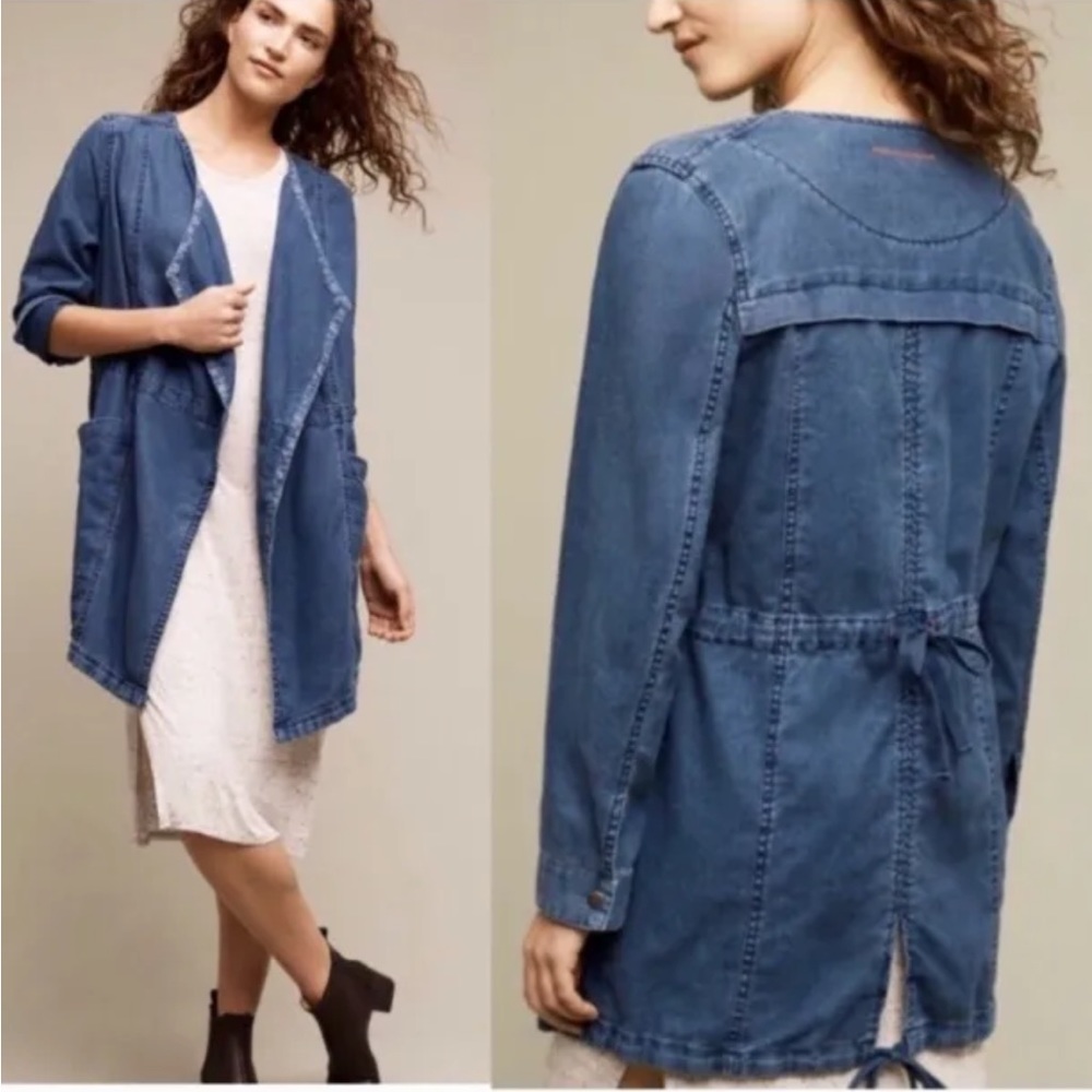 Anthropologie Hei Hei linen Chambray Drape Front Long Jacket Size L